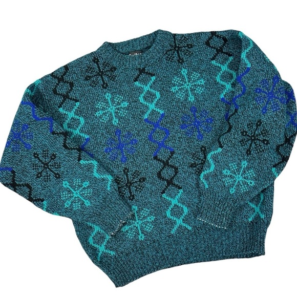 Vintage 70s Royal Knight Chunky Knit Grandpa Crewneck Sweater USA Men’s XL Blue - Picture 1 of 10